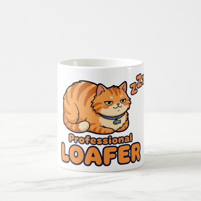 Professional Loafer Funny Sleeping Cat Coffee Mug (Center)
