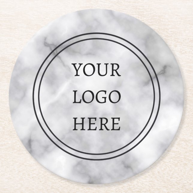 Professional Logo Black and White Marble Business Round Paper Coaster (Front)