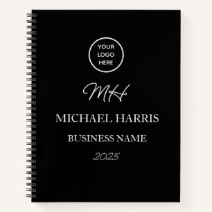 Professional Logo Black Monogram Initial Business Notebook