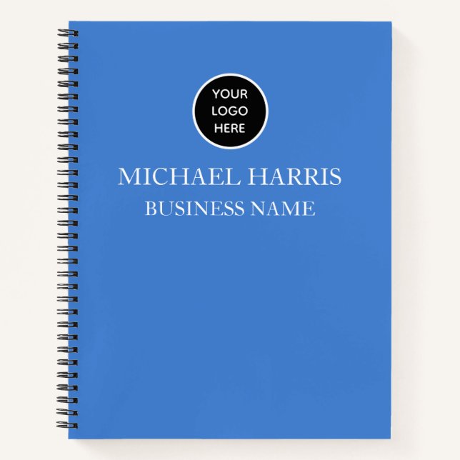 Professional Logo Blue Monogram Business Notebook (Front)