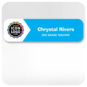 Professional Logo Bright Blue White Employee ID Name Tag