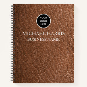 Professional Logo Brown Leather Monogram Business Notebook
