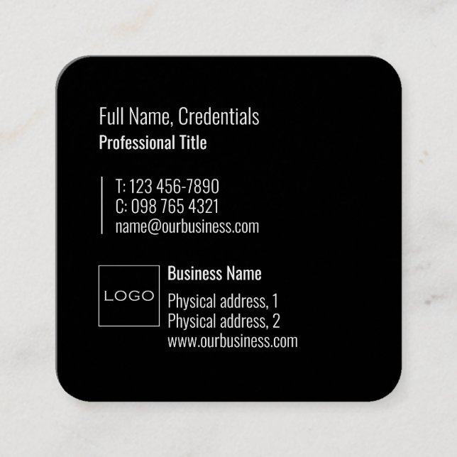 Professional Logo Elegant Modern Minimal Black     Square Business Card (Front)
