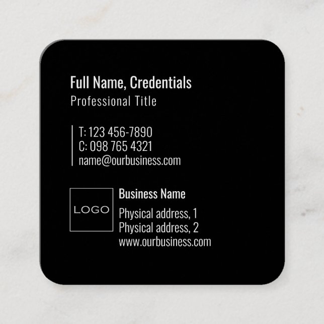 Professional Logo Elegant Modern Minimal Black     Square Business Card (Front)