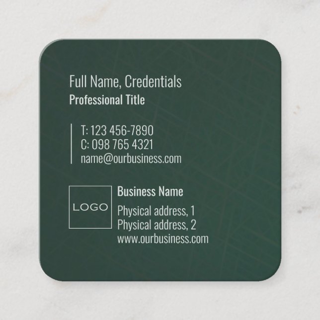 Professional Logo Elegant Modern Unique Green Grey Square Business Card (Front)