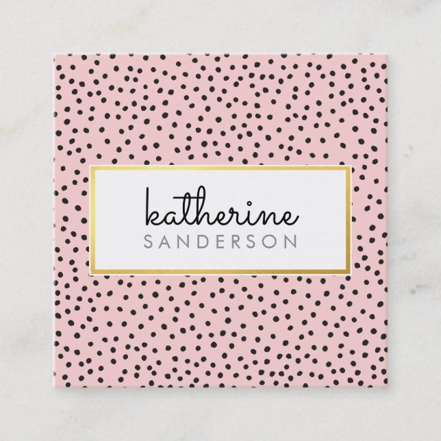 PROFESSIONAL LOGO EMBLEM modern pink gold BLACK Square Business Card (Front)