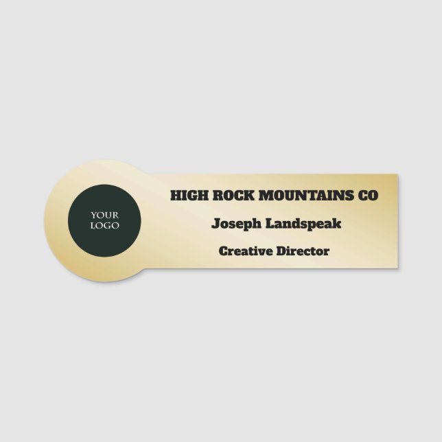 Professional Logo Employee Gold Metallic Name Tag (Front)