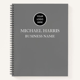 Professional Logo Grey Monogram Business Notebook