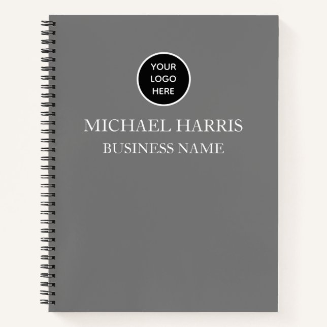 Professional Logo Grey Monogram Business Notebook (Front)