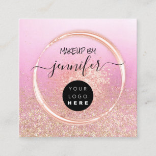 Professional Logo Makeup Artist Rose Pink Glitter Square Business Card