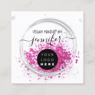 Professional Logo Makeup Artist Silver Pink Grey Square Business Card