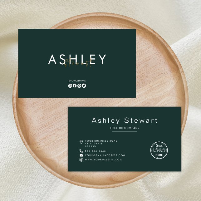 Professional Logo Modern Minimalist Dark Green Business Card (Creator Uploaded)