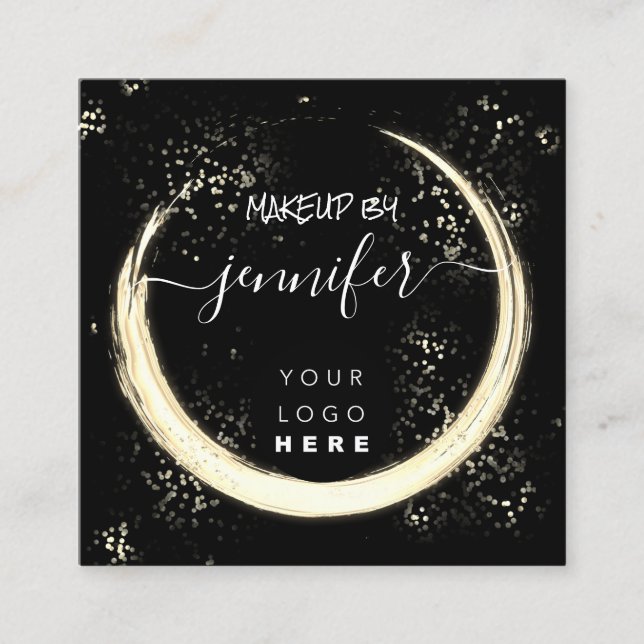 Professional Logo  Nails Beauty Hair Black Gold Square Business Card (Front)