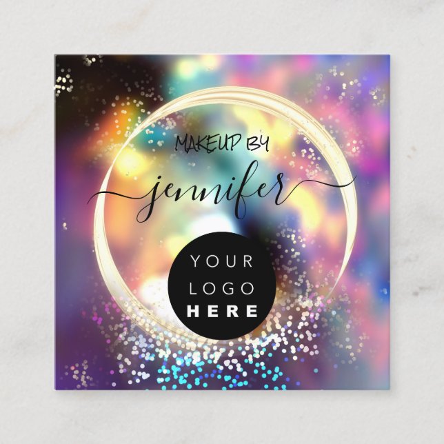 Professional Logo Nails Beauty Hair Glam Holograph Square Business Card (Front)