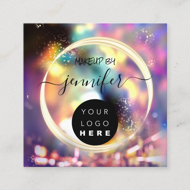 Professional Logo Nails Beauty Hair Gold Holograph Square Business Card (Front)