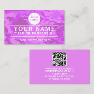 Professional Logo Name QR Code Pastel Purple Camo Calling Card