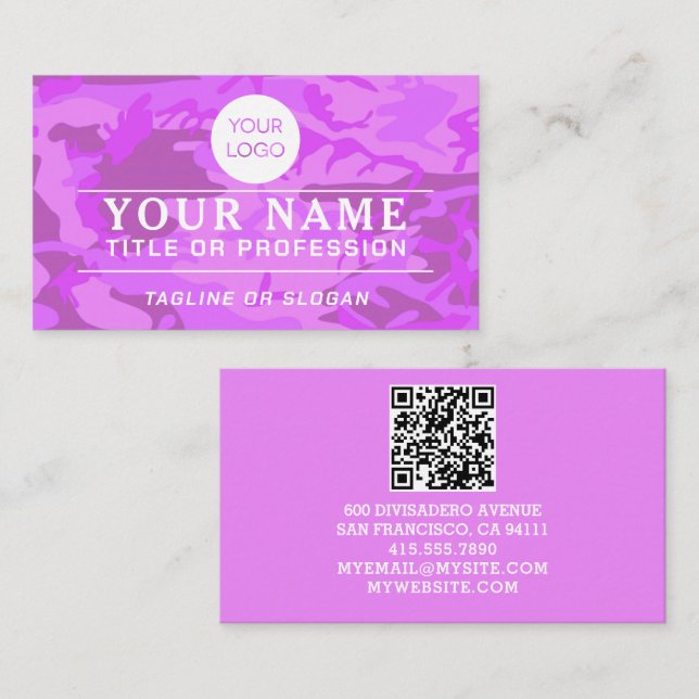 Professional Logo Name QR Code Pastel Purple Camo Calling Card (Front/Back)
