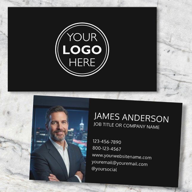 Professional Logo Profile Photo Minimalist Black Business Card (Creator Uploaded)