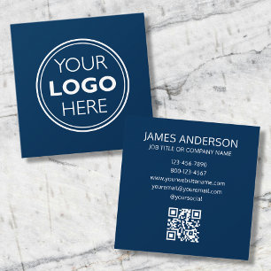 Professional Logo QR Code Minimalist Modern Navy Square Business Card