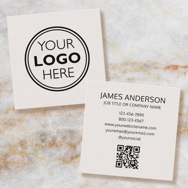 Professional Logo QR Code Minimalist Off-White Square Business Card (Creator Uploaded)
