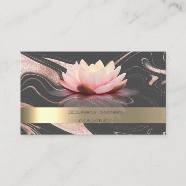 Professional Lotus Gold Stripe Yoga Instructor Business Card (Front)
