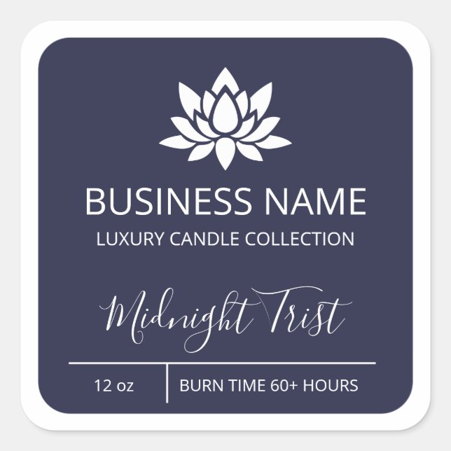 Professional Lotus Navy Blue Soy Candle Labels (Front)