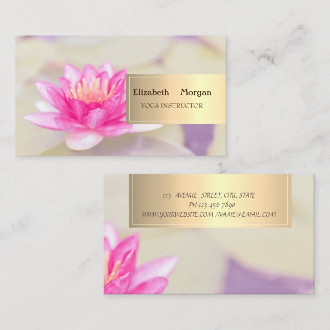Professional Lotus Yoga Bokeh Gold Business Card (Front/Back)