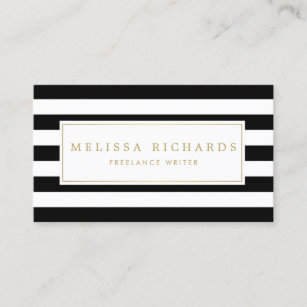 Professional Luxe Black and White Striped Business Card