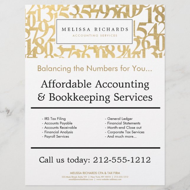 Professional Luxe Faux Gold Numbers Accountant Flyer (Front)