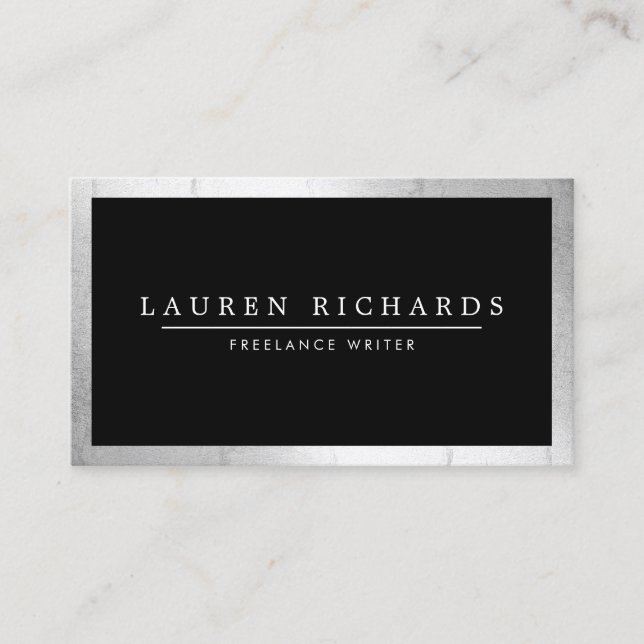 Professional Luxe Faux Silver and Black Business Card (Front)
