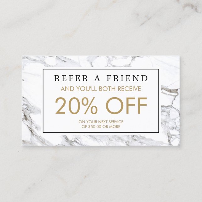 Professional Luxe Minimalist White Marble Referral Business Card (Front)