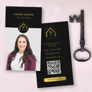 Professional Luxury Black Gold Real Estate Photo Business Card