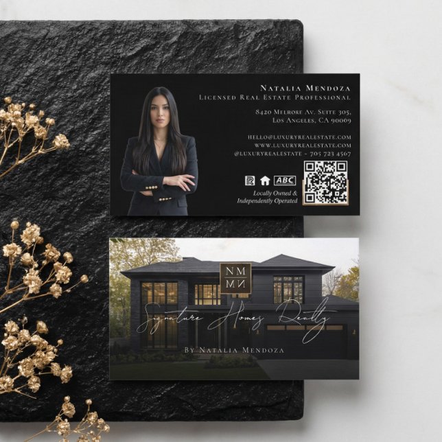Professional Luxury Black Real Estate Agent Photo  Business Card (Professional Luxury Black Real Estate Agent Photo Business Card)