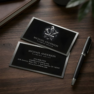 Professional Luxury Black Silver Plumbing Service  Business Card