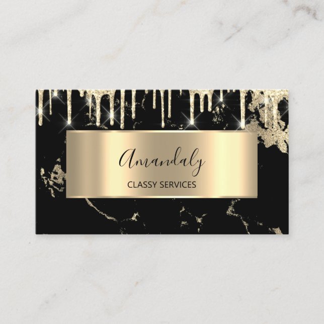 Professional Luxury Gold Royal Marble Black Drip  Business Card (Front)
