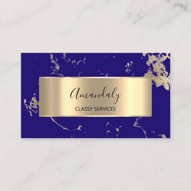 Professional Luxury Gold Royal Marble Blue Navy Business Card (Front)