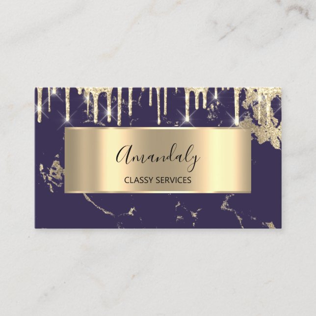 Professional Luxury Gold Royal Marble Blue Navy Business Card (Front)