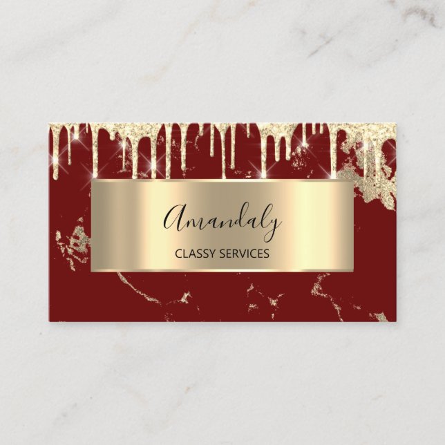 Professional Luxury Gold Royal Marble Burgund Drip Business Card (Front)