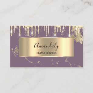Professional Luxury Gold Royal Marble Purple Drip Business Card