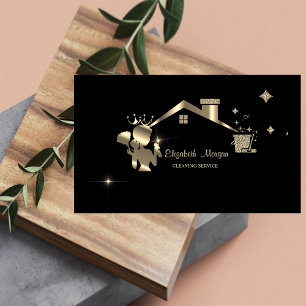 Professional Maid Cleaning House Black Business Card