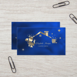 Professional Maid Cleaning House Royal Blue Business Card
