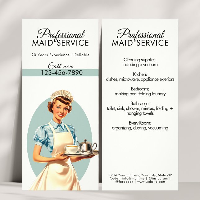 Professional Maid Housekeeping Service Retro Rack Card (Professional Maid Housekeeping Service Retro Rack Card)