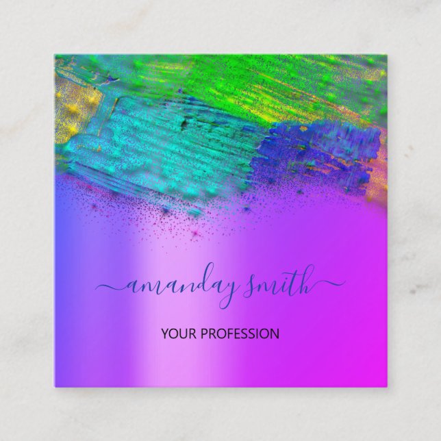 Professional Makeup Artist Abstract Artwork Pink Square Business Card (Front)