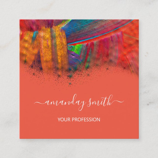 Professional Makeup Artist Artwork Abstract Orange Square Business Card (Front)