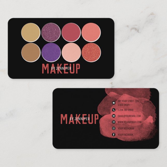 Professional Makeup Artist & Beauty Social Media Business Card (Front/Back)