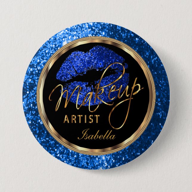 Professional Makeup Artist- Blue, Black and Gold 7.5 Cm Round Badge (Front)