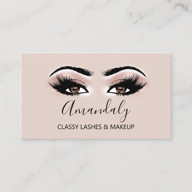 Professional Makeup Artist Brown Eyelash Gold VIP Business Card (Front)