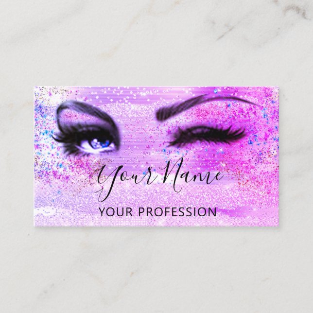 Professional Makeup Artist Eyelash Glitter Pink Ho Business Card (Front)