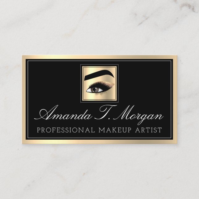 Professional Makeup Artist Eyelash Gold Black Brow Business Card (Front)