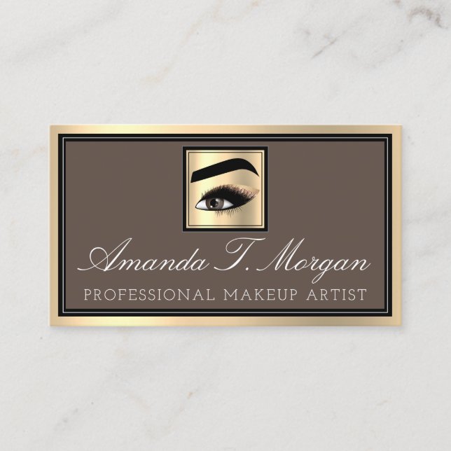 Professional Makeup Artist Eyelash Gold Coffe Brow Business Card (Front)